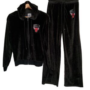 Chicago Bulls Velour Outfit Set XS Black Zip Hoodie Sweatsuit Pants Hoodie NBA